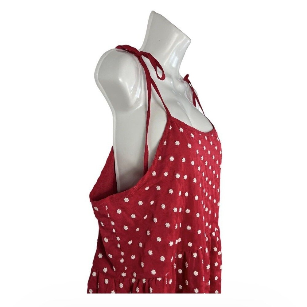 MIKAROSE Red White Daisy Mini Sundress XL Tie Shoulder Ruffles Cottagecore - Picture 4 of 12